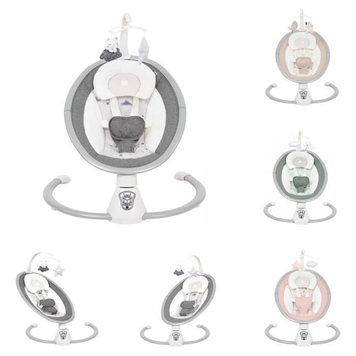 Kikkaboo, transat électrique pour bébé Twiddle, fonction swing, télécommande [Gris]