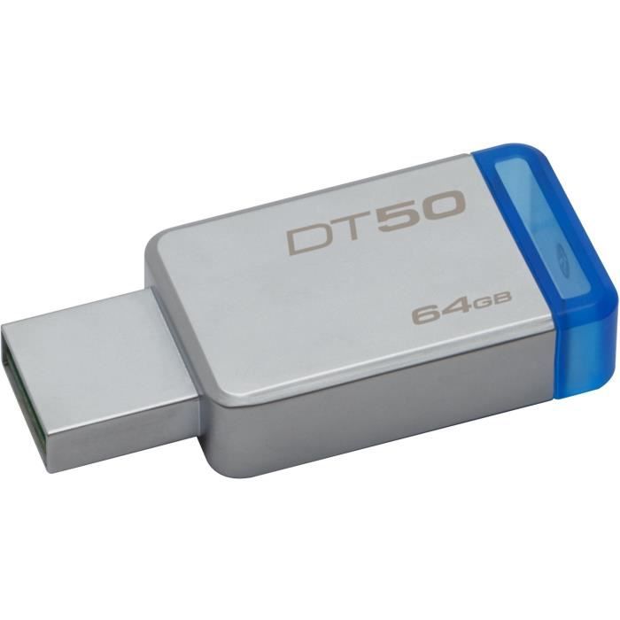 Clé USB - KINGSTON - DataTraveler 50 - 64Go - USB 3.0 - Métal & Bleu
