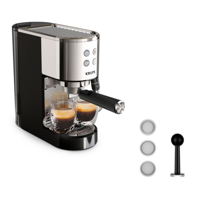 Krups Machine expresso à pompe, inox, Design compact, Arrêt automatique, Thermoblock XP444C10