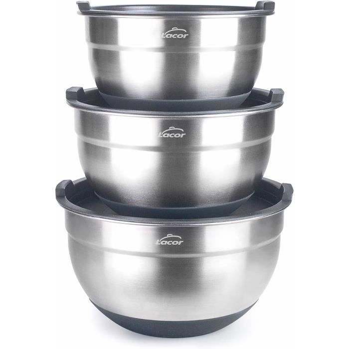 Bols - Lacor - Lot de 3 - Inox - Antidérapant - Capacité 1,5L à 3,0L