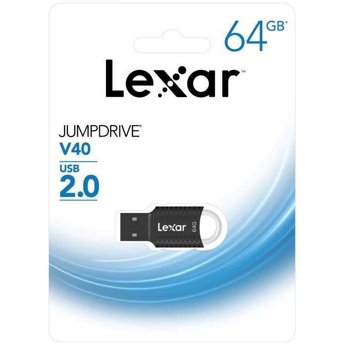 Clé USB - LEXAR - JumpDrive V40 - 64Go - USB 2.0 - Noir