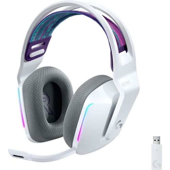 Casque gamer - Sans fil - Logitech G - G733 Lightspeed - PS5, PS4, PC, MAC - Blanc