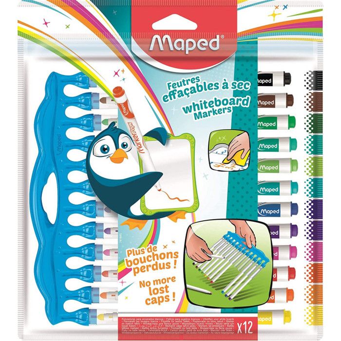 Marqueurs pour tableau blanc - MAPED - Marker Peps Innovation - Kit de 12 - Pointe ronde - Effaçable