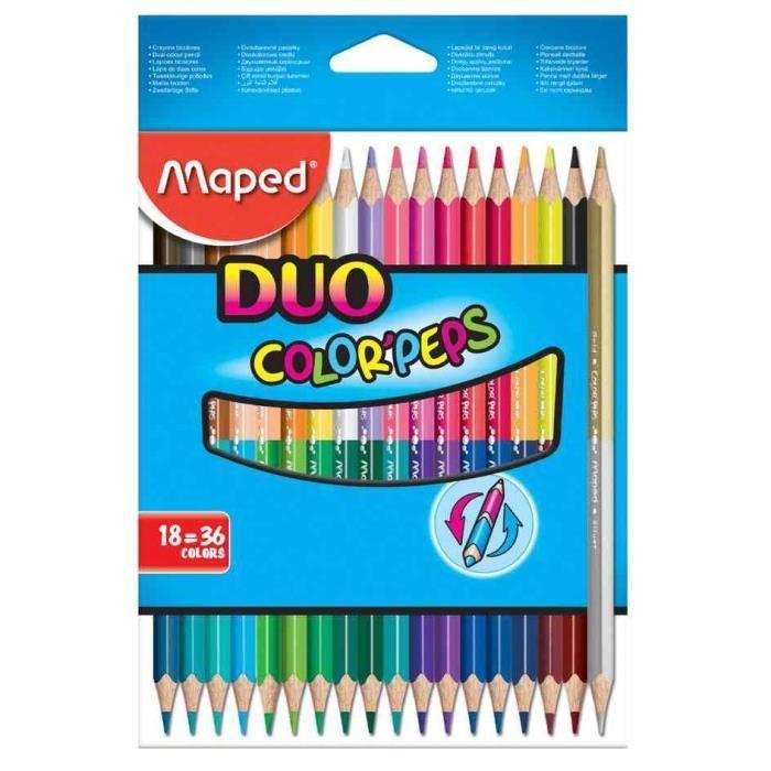 Crayons bicolores - MAPED - COLOR PEPS DUO - 18 pièces - Mine souple - Manche triangulaire