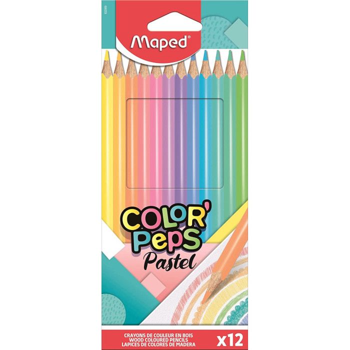 Crayon de couleur - MAPED - COLOR PEPS Pastel - Étui de 12 - Mine douce - Tige triangulaire