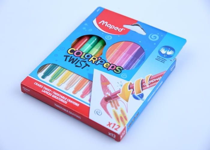 Crayon de cire - Color'Peps - Twist - 12 couleurs - Mine rétractable - Gaine en plastique