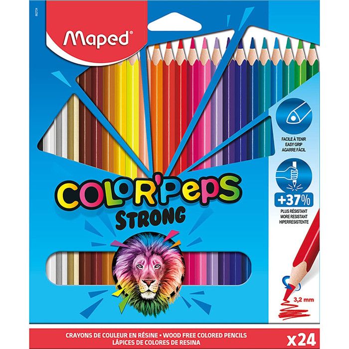 Crayons de Couleur - Maped - STRONG Color'Peps - 24 Crayons - Ultra-résistants - Ergonomiques