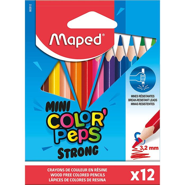 Crayons de couleur - MAPED - Color'Peps - 12 mini crayons - Mine ultra résistante - Mixte
