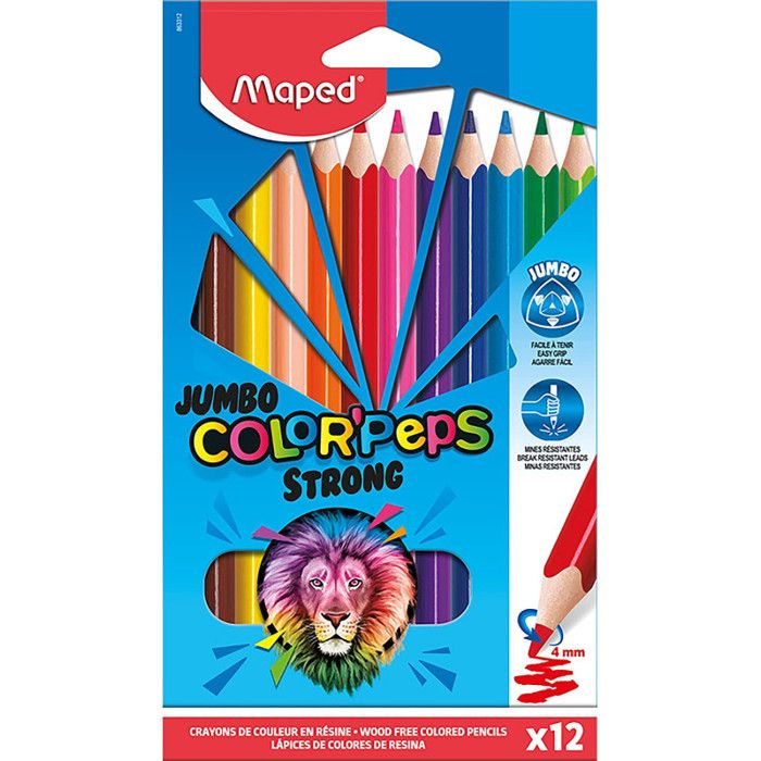 12 crayons de couleur - Large - Coloriage - Très résistants - Maped - Color'Peps Strong