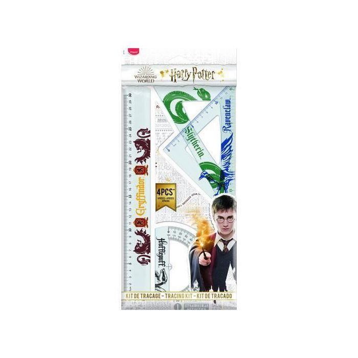 Kit de Traçage - Harry Potter - Règle 30 cm - Équerre 20 cm - Équerre 15 cm - Rapporteur Pouffsoufle