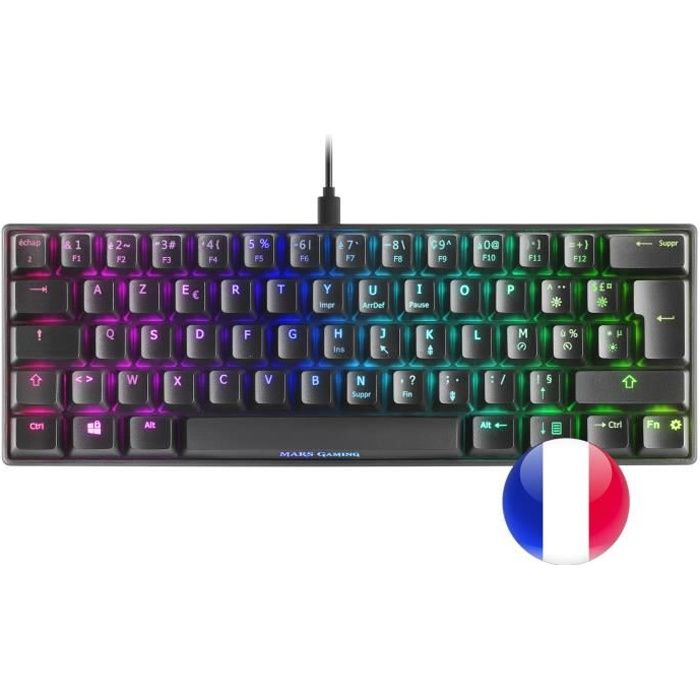 Mars Gaming MKMINI Noir - Clavier Mécanique RGB Ultra-Compact - Switch Bleu Layout Français