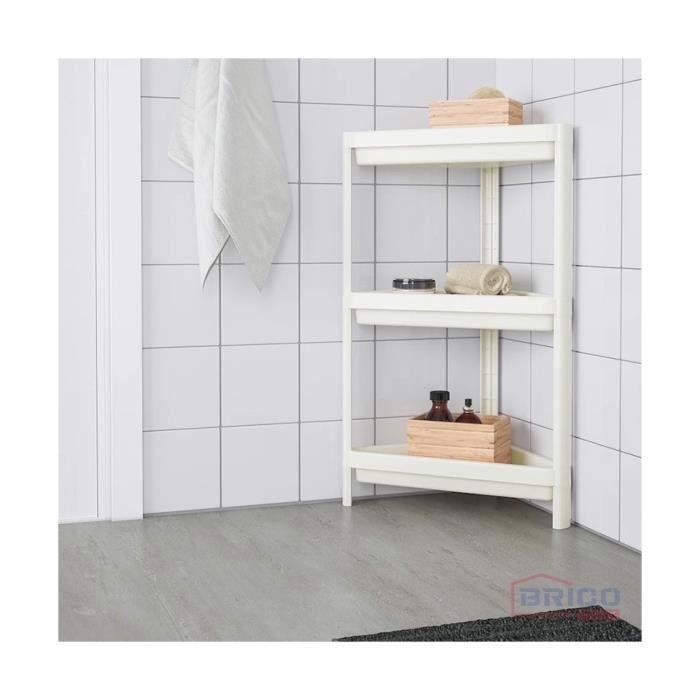 Etagère d'angle - Blanc - 3 niveaux - Facile à monter - Multi-usages - Salle de bain