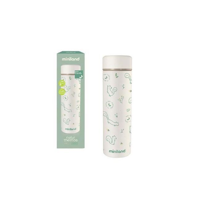Gobelet thermos - Miniland - Ecureuil junior - 450 ml - Acier - Blanc/vert
