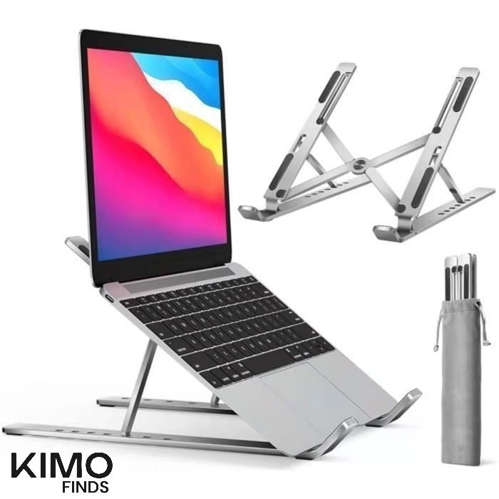 Support Ordinateur Portable - Aluminium - Ventilé - Antidérapant - Inclinable - Gris