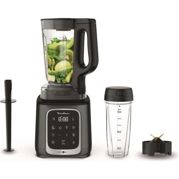 MOULINEX Blender InfinyMix+ Mixeur Smoothie, Bol tritan 1,75 L, Gourde 600 ml, 5 programmes automatiques, 1600W LM91HD10