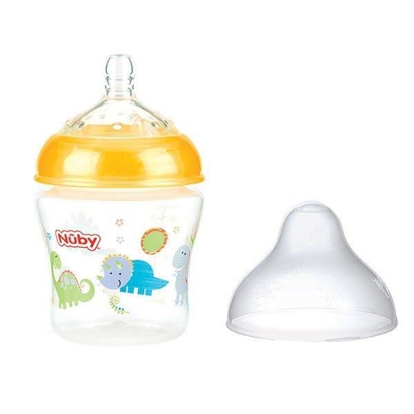 Nuby Biberon Col Large Tétine Débit Moyen en Silicone Vert 180ml