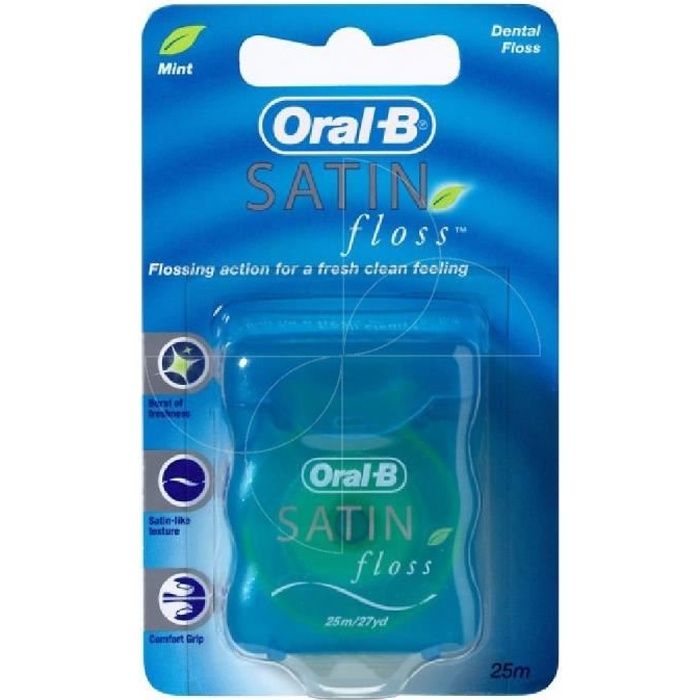 Fil Dentaire Satin - Oral-B - 25m - Goût menthe - Résistance exceptionnelle - Structure ovale