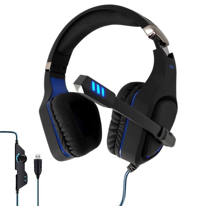Casque gamer OVLENG Q11 USB son virtuel 7.1 bleu avec micro et retro éclairage LED - HP 50mm - Contrôle du volume et muet