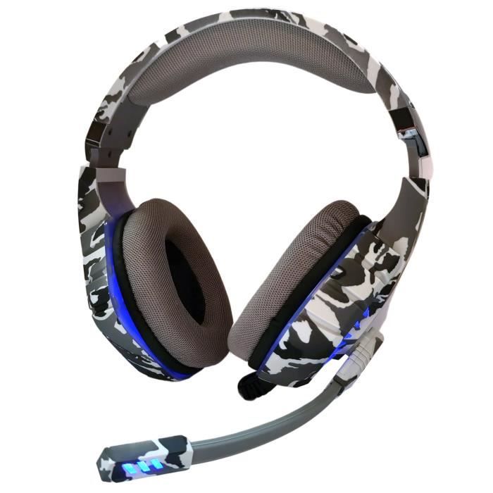 Casque gamer OVLENG GT84 style camouflage desert avec micro et retro éclairage LED - Haut-parleur 50mm - Contrôle sur le fil