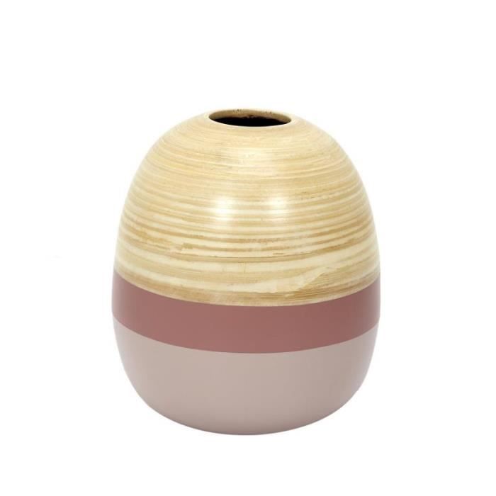 Vase Déco - PARIS PRIX - Jarre 21cm - Bambou - Couleur Nude & Rose - Design Contemporain