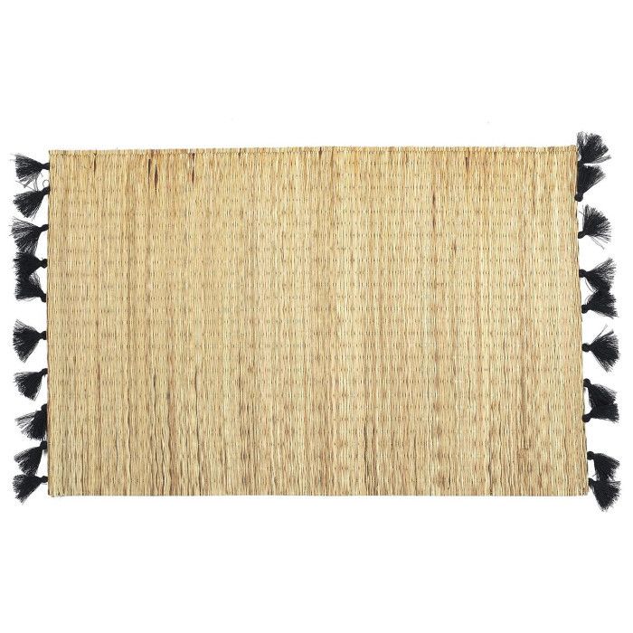 Set de Table - PARIS PRIX - Pompons - 30x45cm - Naturel & Noir - Rectangulaire
