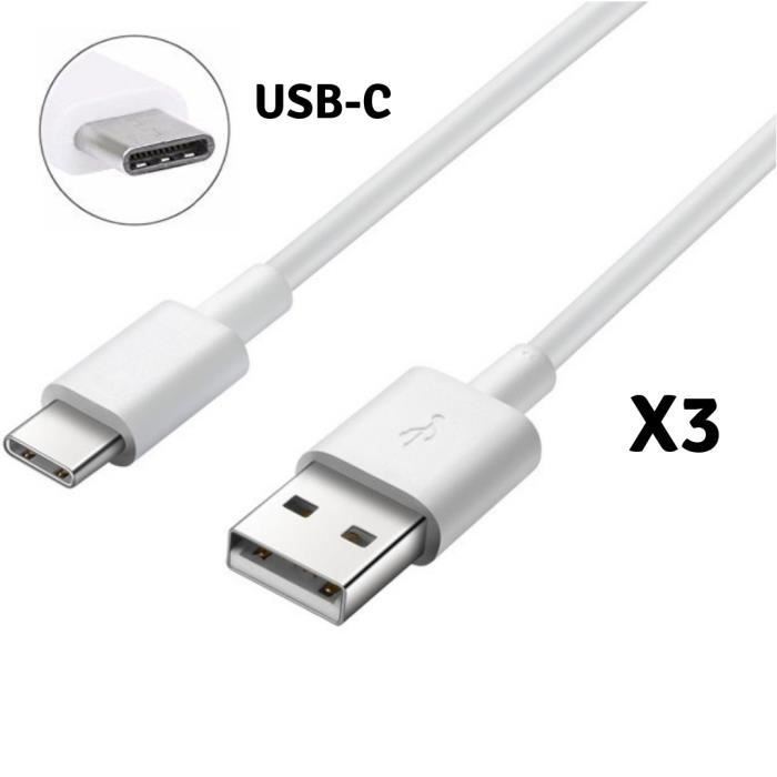 Lot 3 Cables Type USB-C Chargeur Blanc [Compatible Samsung Galaxy S10 S10+ S10E] Port MIcro USB 1 Metre [Phonillico®]