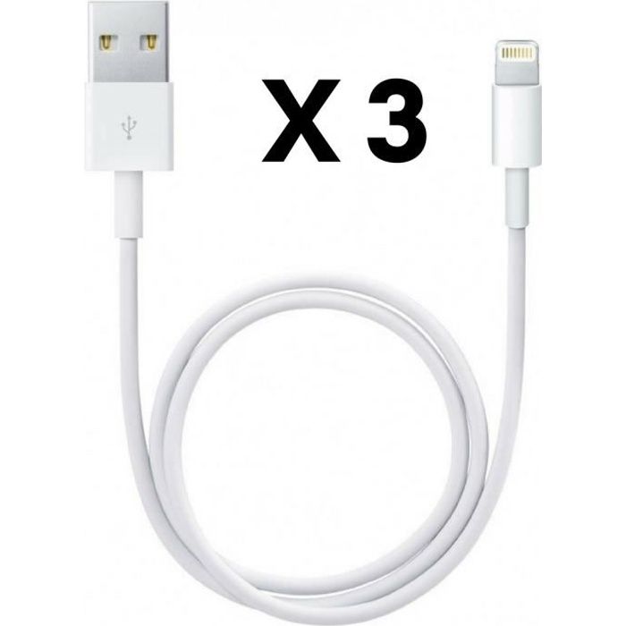 [Compatible iPhone XSMAX-XR-XS-X-8PLUS-8-7PLUS-7-6PLUS-6-5-SE] Lot 3 Cables USB Chargeur Blanc 1 Metre [Phonillico®]