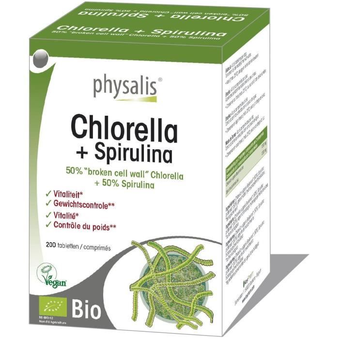 Physalis complément alimentaire Chlorella + Spirulina 200 comprimés Bio