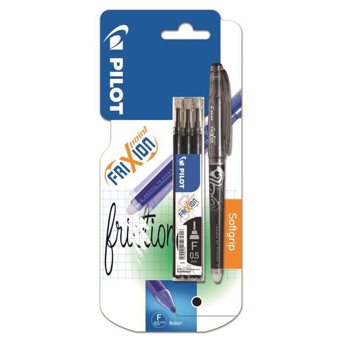 PILOT - Roller effacable + recharges- Frixion Point Noir + 1 etui de 3 recharges Noir - Pointe Fine - Encre Noire