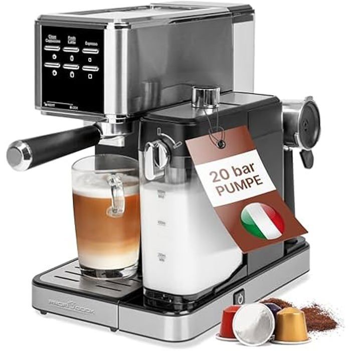 Machine à espresso - ProfiCook - 2en1 - 20 bars - Réservoir à lait 0,6L - Compatible Nespresso