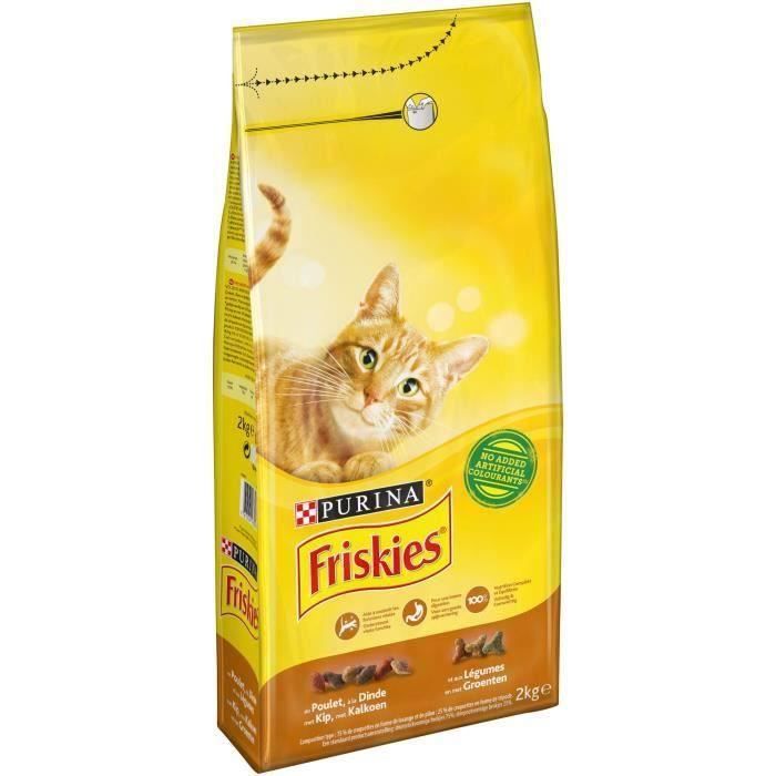 Croquettes pour chat - FRISKIES - Poulet, dinde et olives - 2 kg - Nutrition complète - Adulte