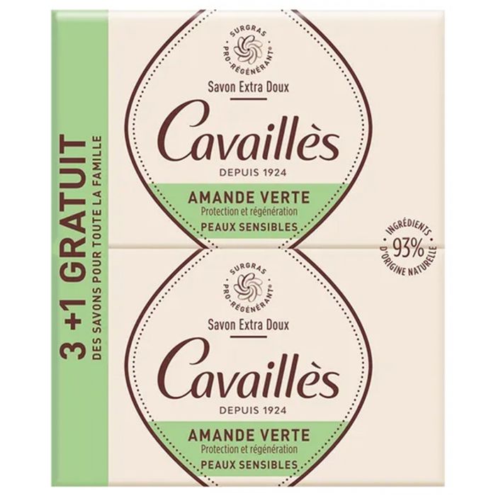 Savon Surgras Extra-Doux - Rogé Cavaillès - Amande Verte - Lot de 3 x 250g - 1 Gratuit - Sans Parabène