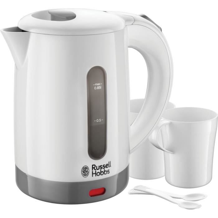 Russell Hobbs 23840-70 Bouilloire de Voyage 0,85L Travel 1000W, 2 Tasses et Cuillères Incluses