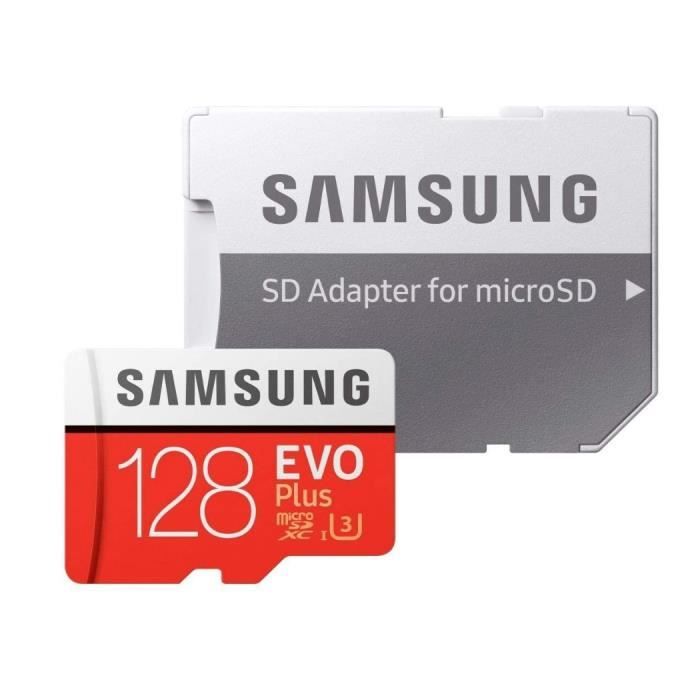 Samsung Carte Micro SD Evo Plus 128 Go + adaptateur SD Classe 10 U3 60Mb/s version 2020