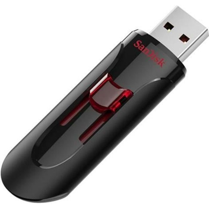 Clé USB - SanDisk - Cruzer Glide CZ600 - 256Go - USB 3.0 - Type A - Noir/Rouge