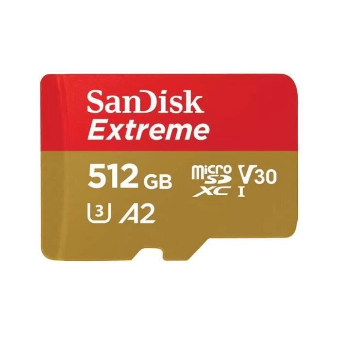 Carte Mémoire microSDXC - SanDisk - Extreme 512 Go - A2 - R190/W130Mo/s - Classe 10 U3 V3