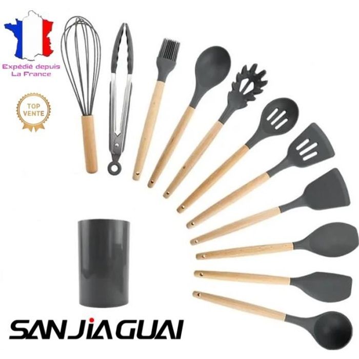 Ustensiles de cuisine en silicone 12 ensembles Spoonula Brush Fouet Spatule Louche Slotted Turner et Spoon Tongs Pasta Fork