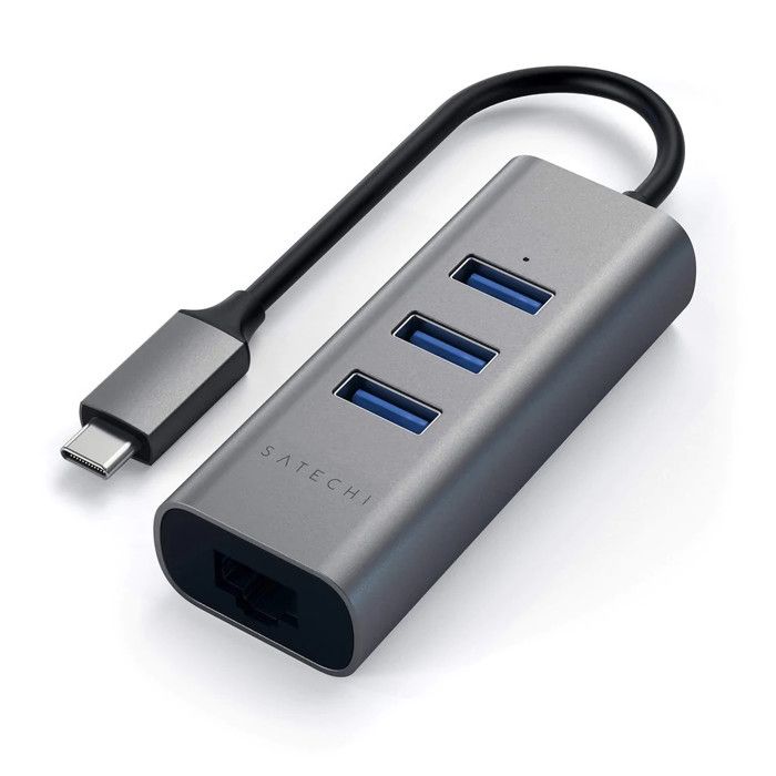Hub USB - Satechi - HUB USB-C 4 EN 1 - Gris Sidéral - 3 Ports USB - Port Ethernet RJ45