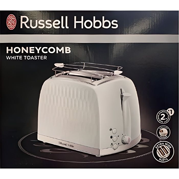 Grille-pain Russell Hobbs Honeycomb blanc - 2 fentes extra larges et 6 niveaux de brunissage