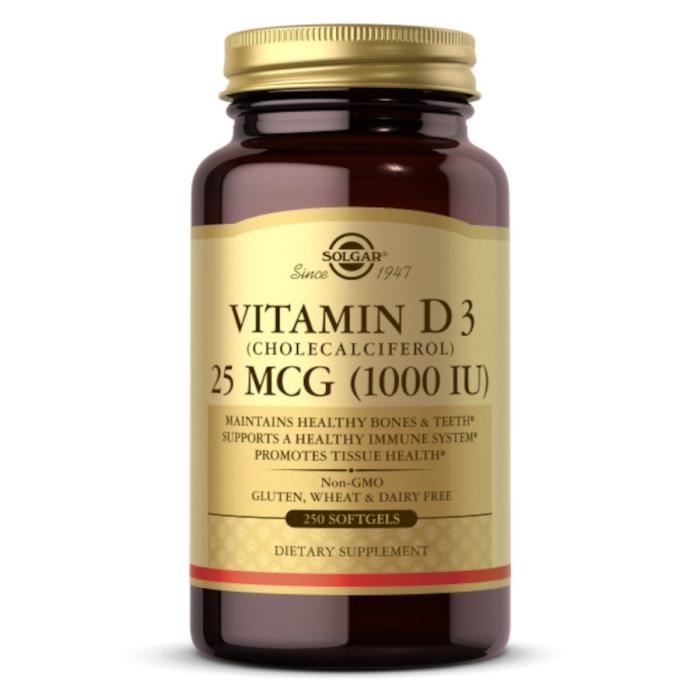 Solgar, Vitamine D3, 1000 IU, 250 capsules molles