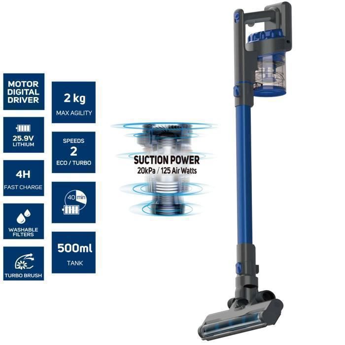 Aspirateur balai sans fil - BatterieTurbat - Fuzzy - 25.9V - 40 min d'autonomie - 20 000 PA