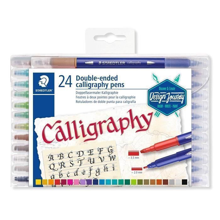Feutres de calligraphie - STAEDTLER - Calligraph duo 3005 - Set de 24 - Double pointe biseautée - 2 mm et 3,5 mm