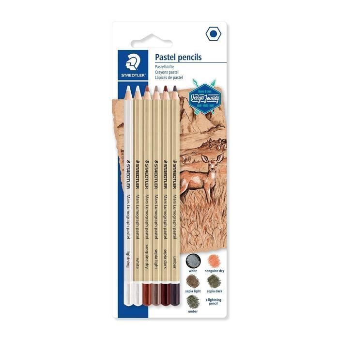 Crayon pastel - Staedtler - Mars Lumograph - 6 couleurs - Bois certifié - Mine 3,6 mm