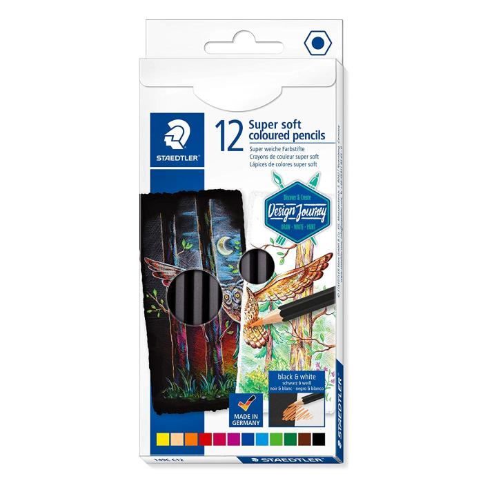 Crayons de couleur - STAEDTLER - Super Soft 149C - Mine douce - Bois certifié PEFC - 12 crayons