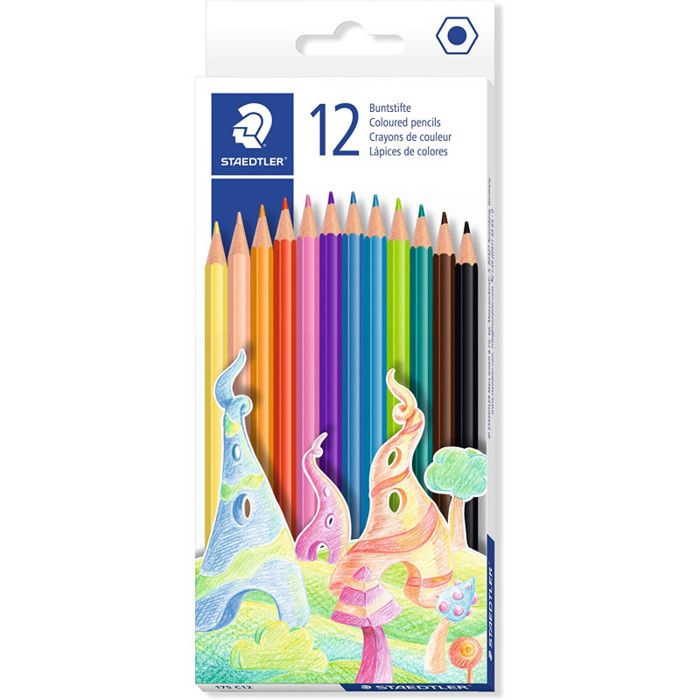Crayon de couleur - STAEDTLER - 12 couleurs assorties - Sans bois - Forme hexagonale - Facile à affûter