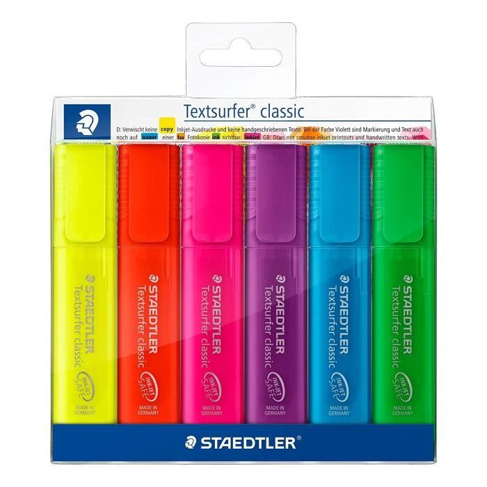 Staedtler Textsurfer Classic, Surligneurs Fluorescents Et Translucides De Haute Qualité Résistants Aux Uv, Pointe Biseautée De 1 À