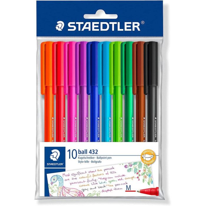 Stylo Bille - STAEDTLER - 43235MPB10 - Corps Translucide - Sachet de 10 - Non Rechargeable