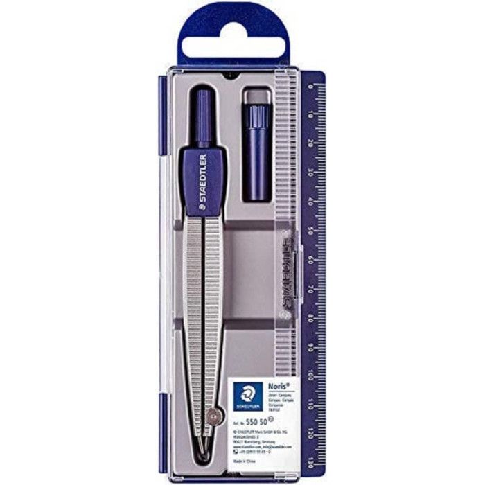 Compas - Staedtler - 550 50 - Longueur 124,2 mm - Aiguille obtusangle - Étui à clapet