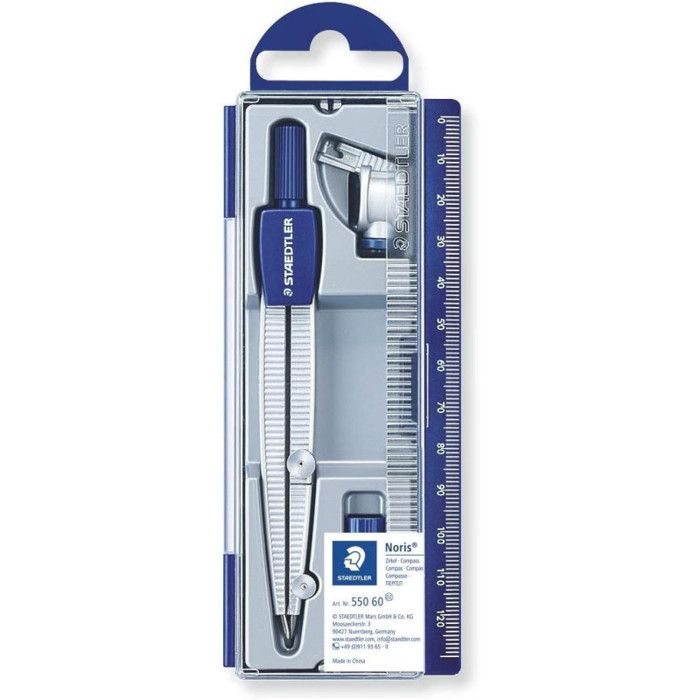 Compas de précision - STAEDTLER - 550 60 - Longueur 124,2 mm - Étui à clapet - Aiguille obtuse