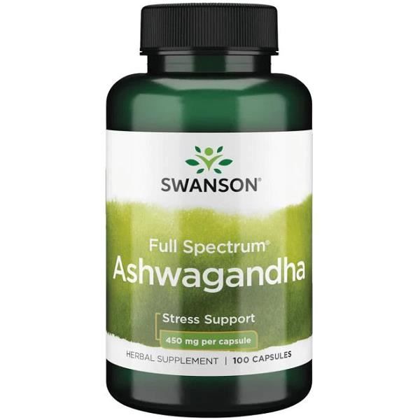 Swanson Ashwagandha à spectre complet, 450 mg, 100 gélules Tranquillité